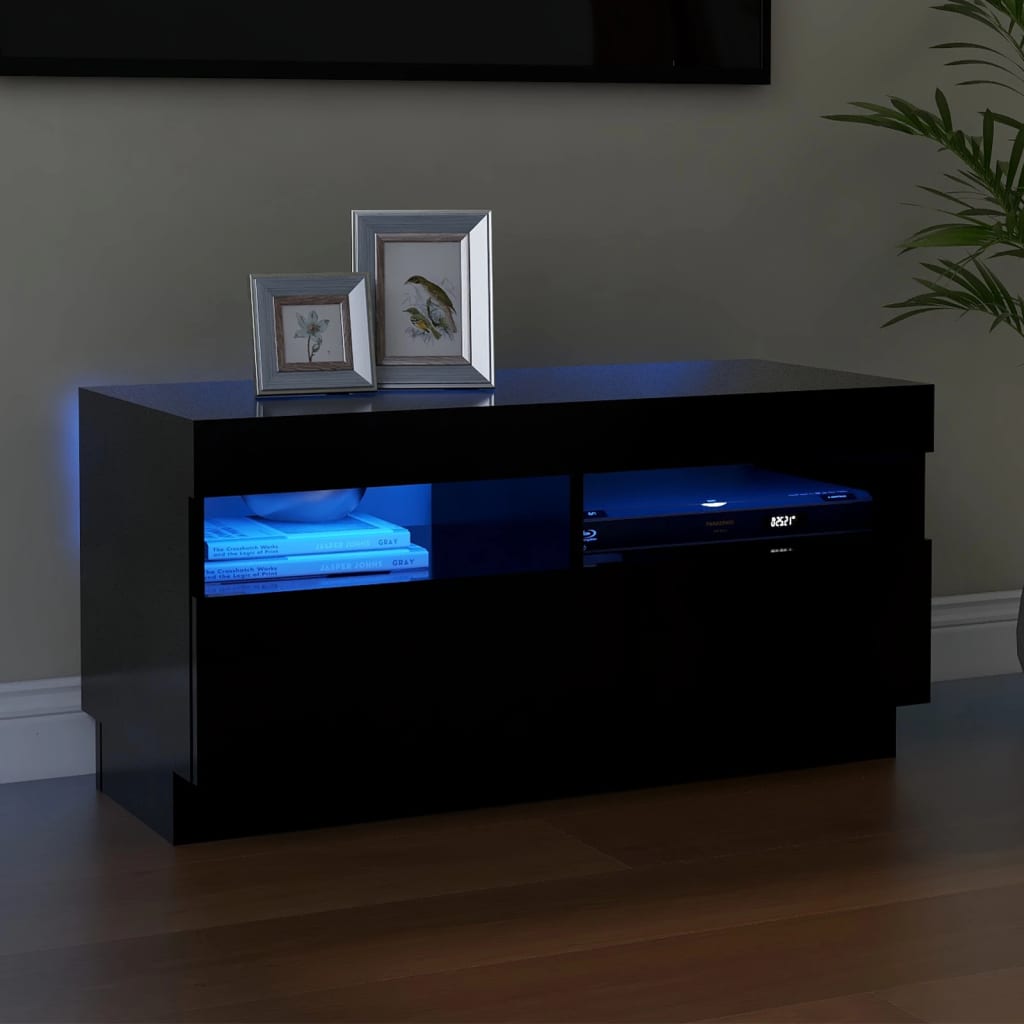 TV Cabinet with LED Lights Black 80x35x40 cm - All Things Good