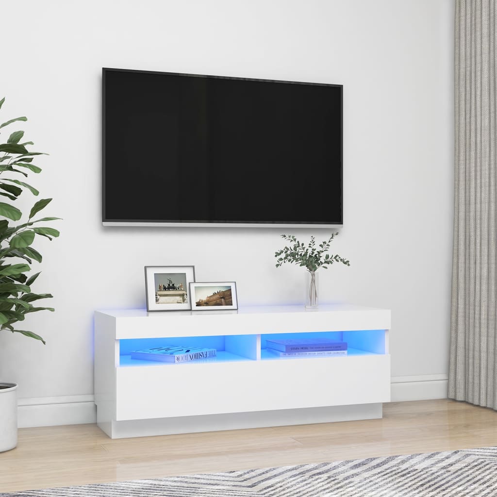 TV Cabinet with LED Lights White 100x35x40 cm - The Home Maker