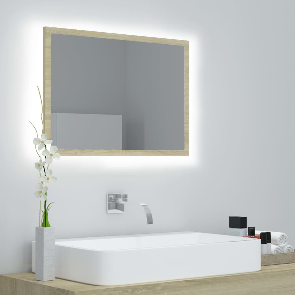 LED Bathroom Mirror Sonoma Oak 60x8.5x37 cm Acrylic - Unbeatable Bargains