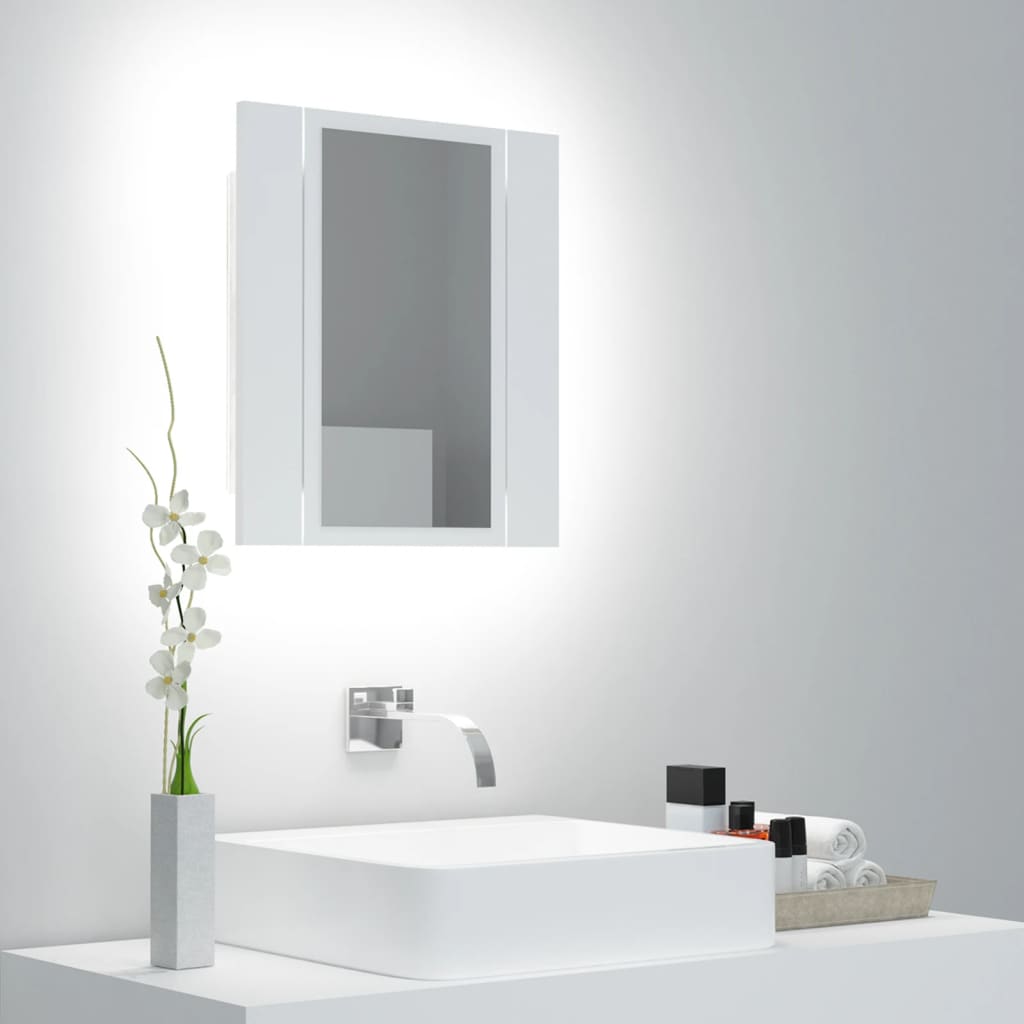 LED Bathroom Mirror Cabinet White 40x12x45 cm Acrylic - Millennium Furniture