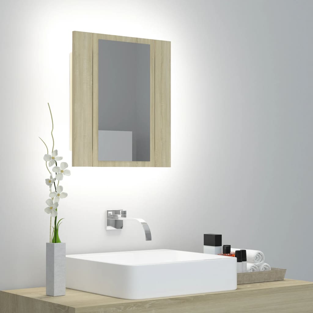 LED Bathroom Mirror Cabinet Sonoma Oak 40x12x45 cm Acrylic - Decor Base