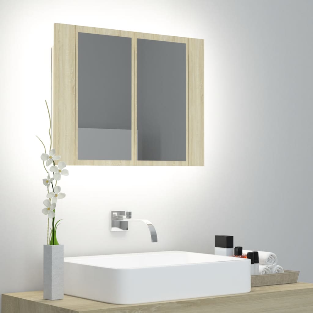 LED Bathroom Mirror Cabinet Sonoma Oak 60x12x45 cm Acrylic - Merlin Deals