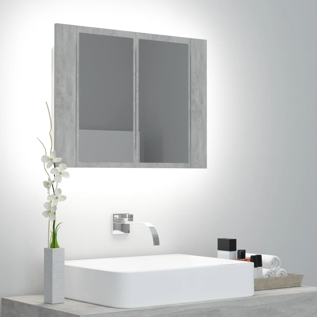 LED Bathroom Mirror Cabinet Concrete Grey 60x12x45 cm Acrylic - All Things Good