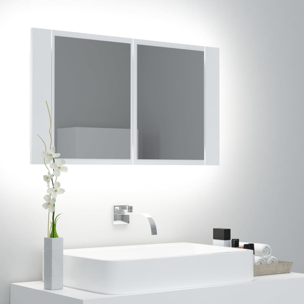 LED Bathroom Mirror Cabinet White 80x12x45 cm Acrylic - Brittle & Co