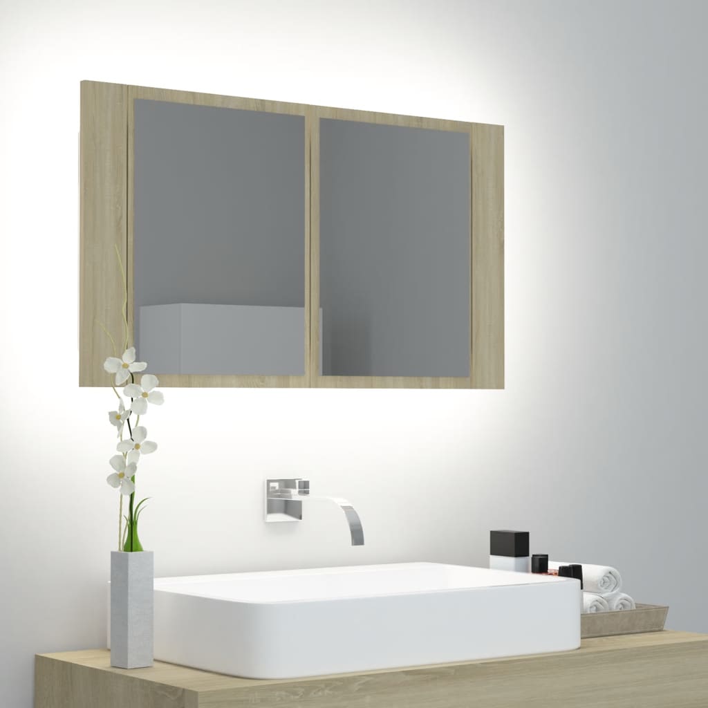 LED Bathroom Mirror Cabinet Sonoma Oak 80x12x45 cm Acrylic - Unbeatable Bargains