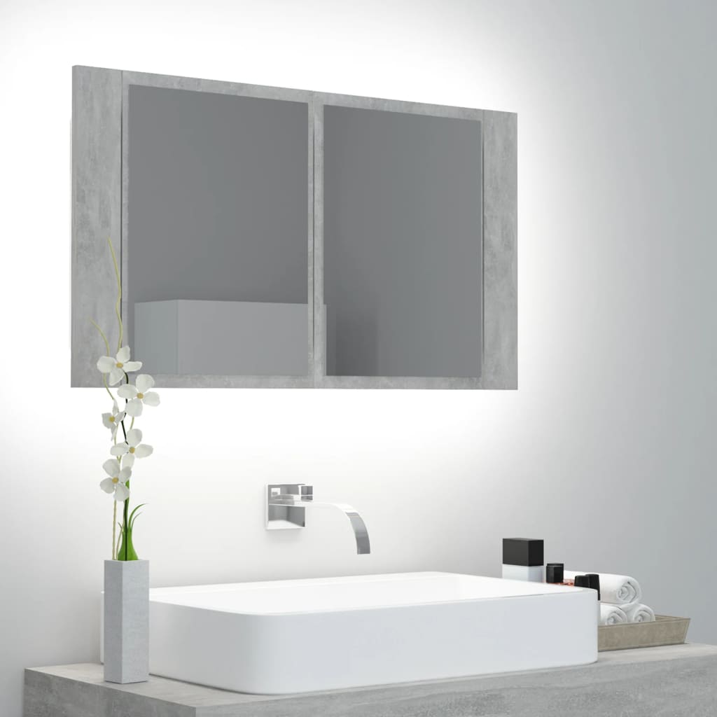 LED Bathroom Mirror Cabinet Concrete Grey 80x12x45 cm Acrylic - Discount Dealers