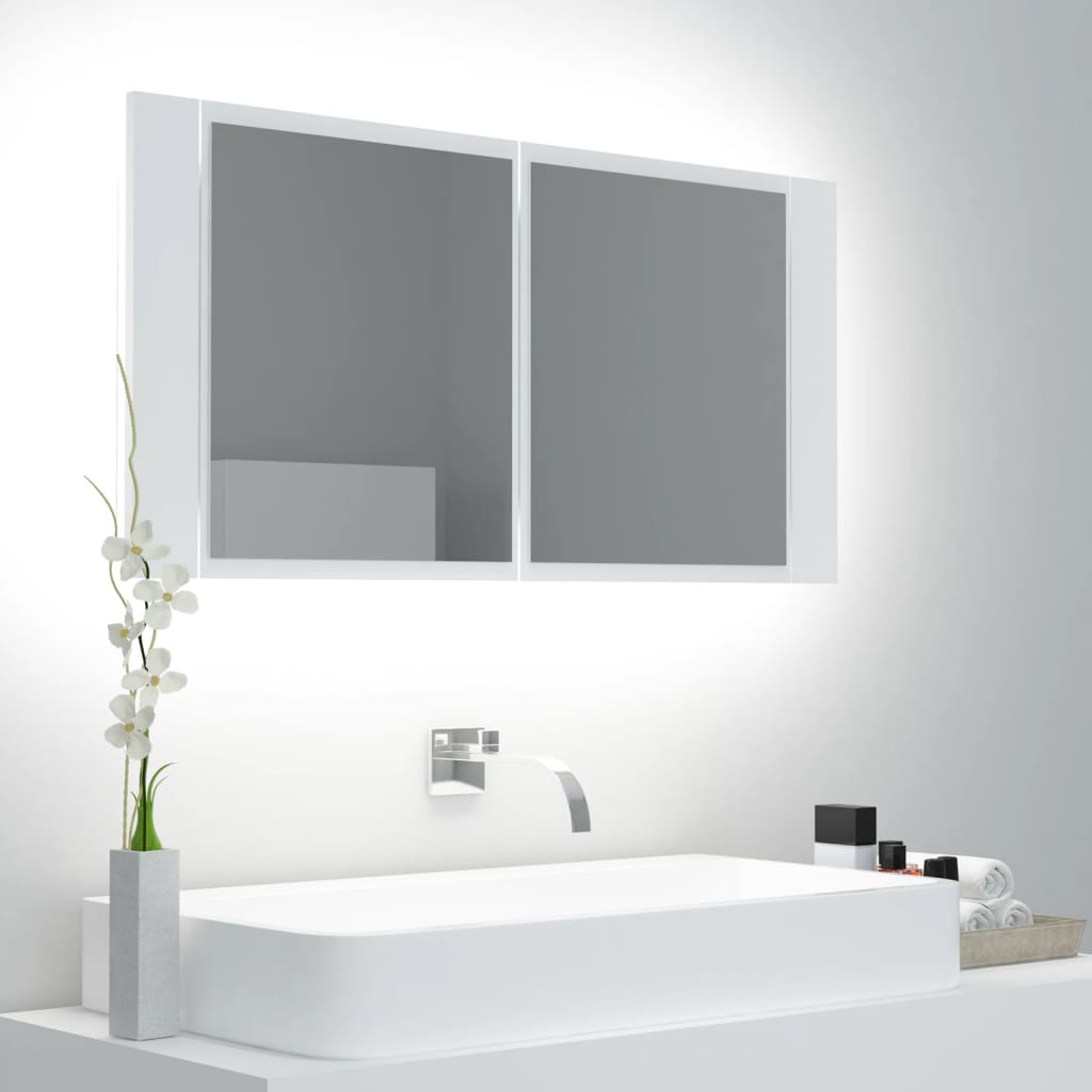 LED Bathroom Mirror Cabinet White 90x12x45 cm Acrylic - Tyrell & Tyrell