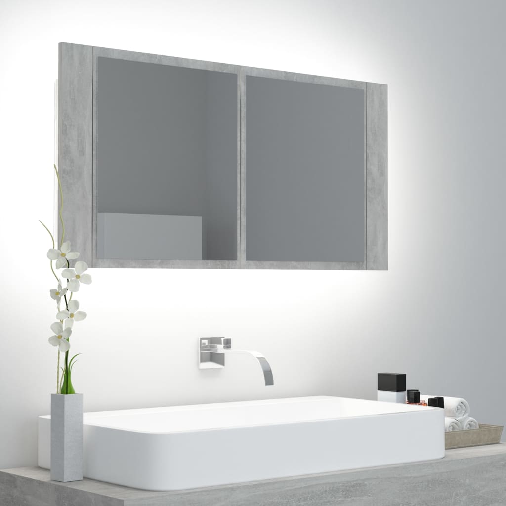 LED Bathroom Mirror Cabinet Concrete Grey 90x12x45 cm Acrylic - R and M Furniture