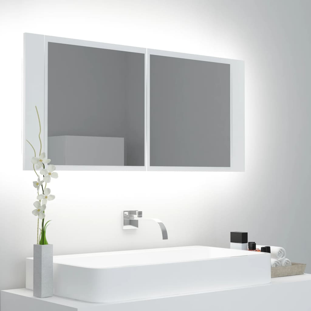LED Bathroom Mirror Cabinet White 100x12x45 cm Acrylic - Casper Homes
