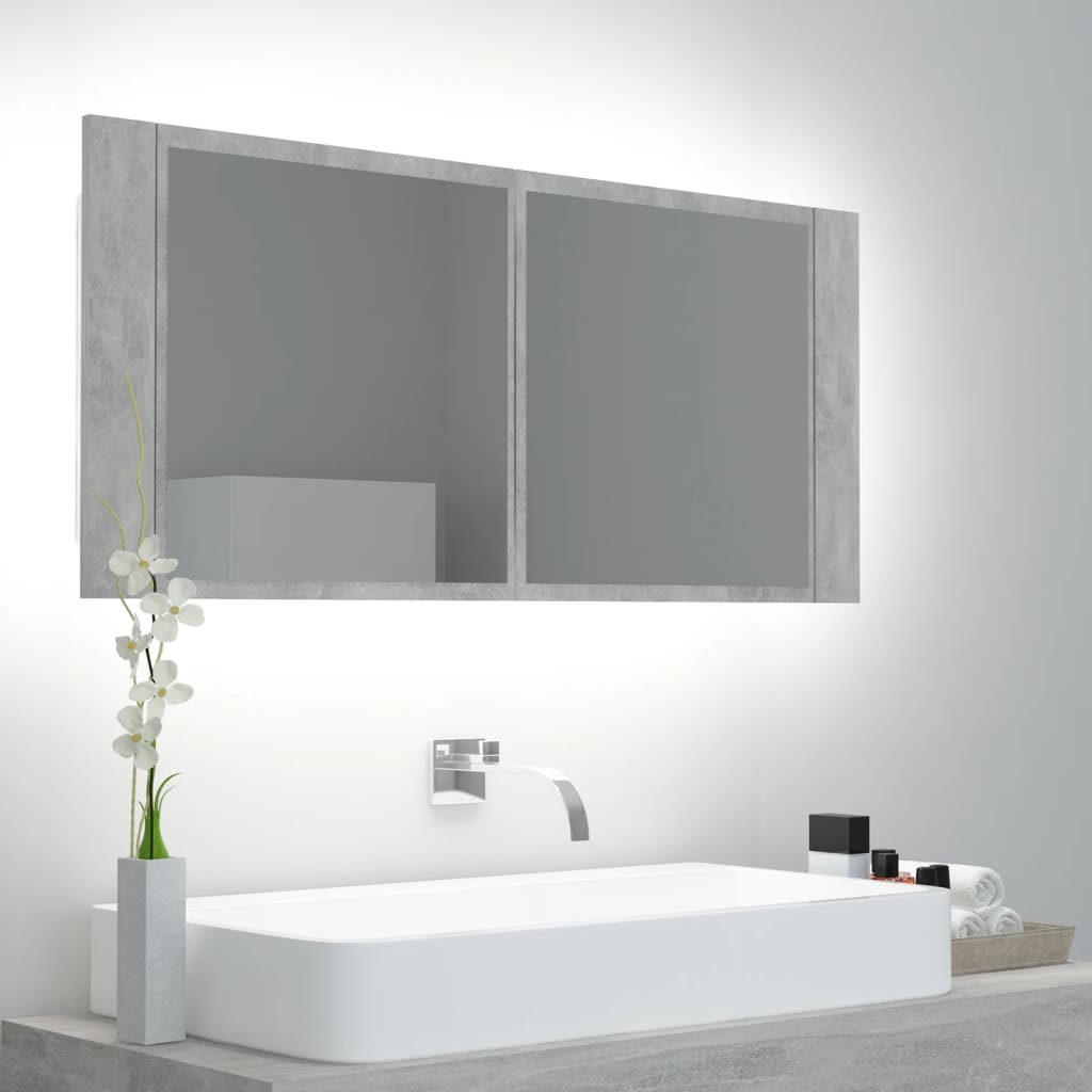 LED Bathroom Mirror Cabinet Concrete Grey 100x12x45 cm Acrylic - Unbeatable Bargains