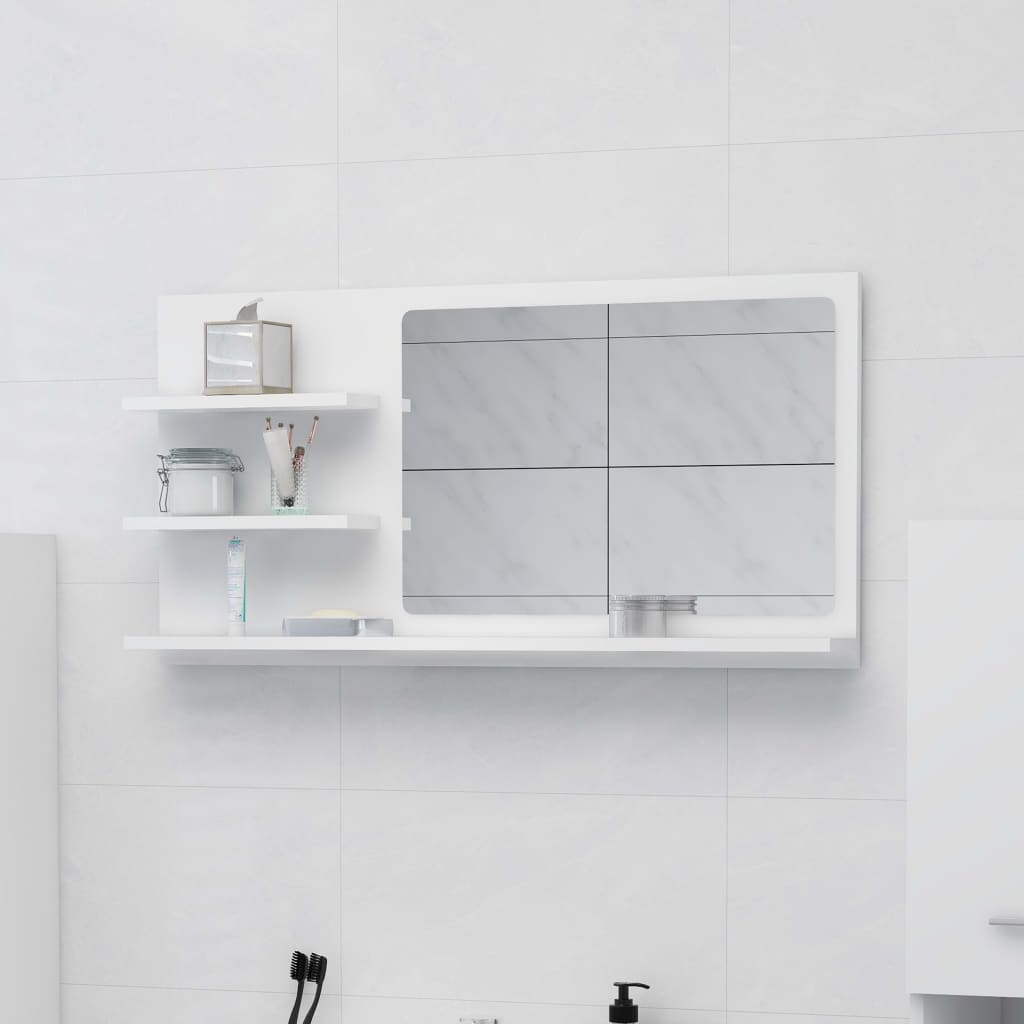 Bathroom Mirror White 90x10.5x45 cm Engineered Wood - Design Hut