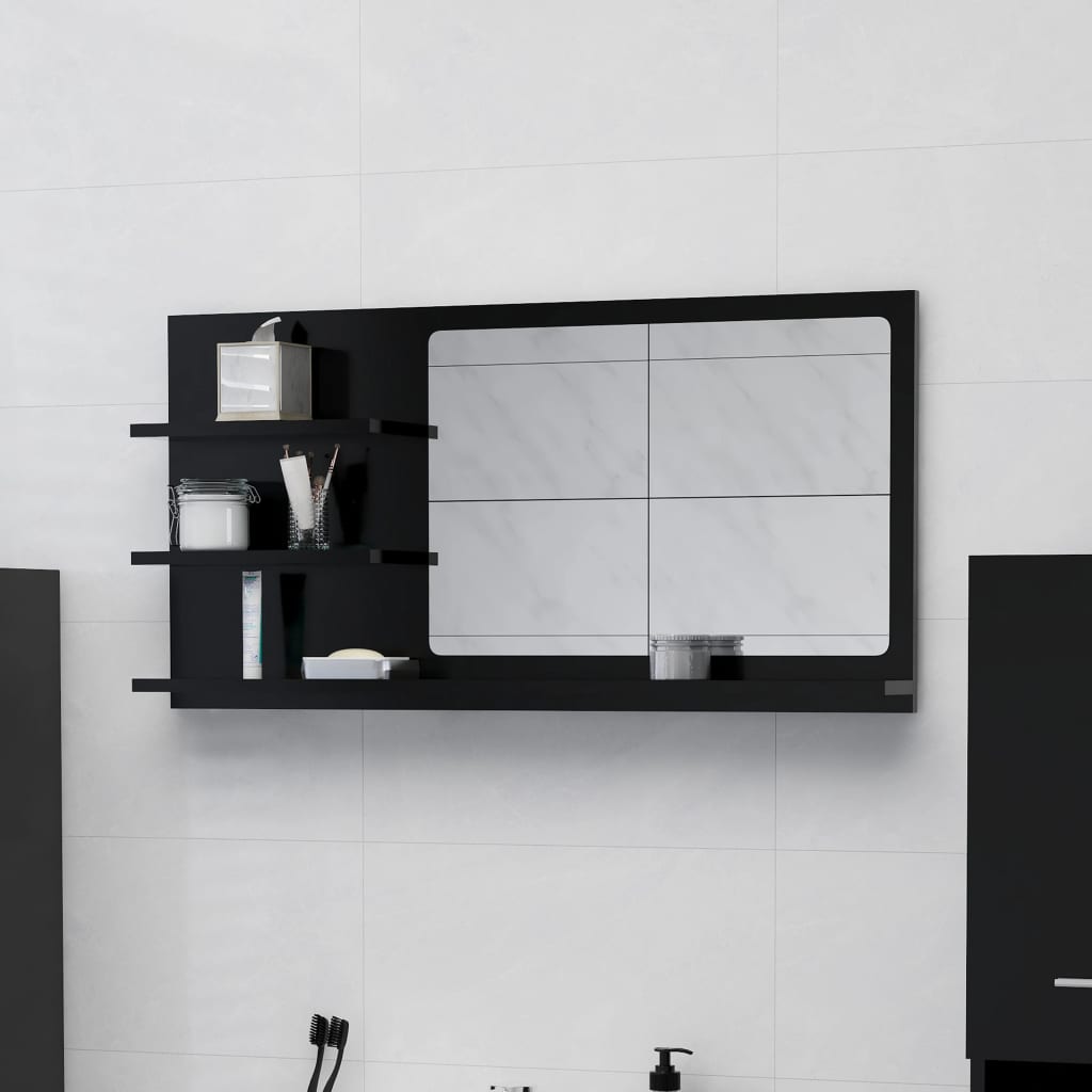 Bathroom Mirror Black 90x10.5x45 cm Engineered Wood - R and M Furniture