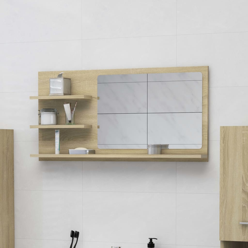 Bathroom Mirror Sonoma Oak 90x10.5x45 cm Engineered Wood - Unbeatable Bargains