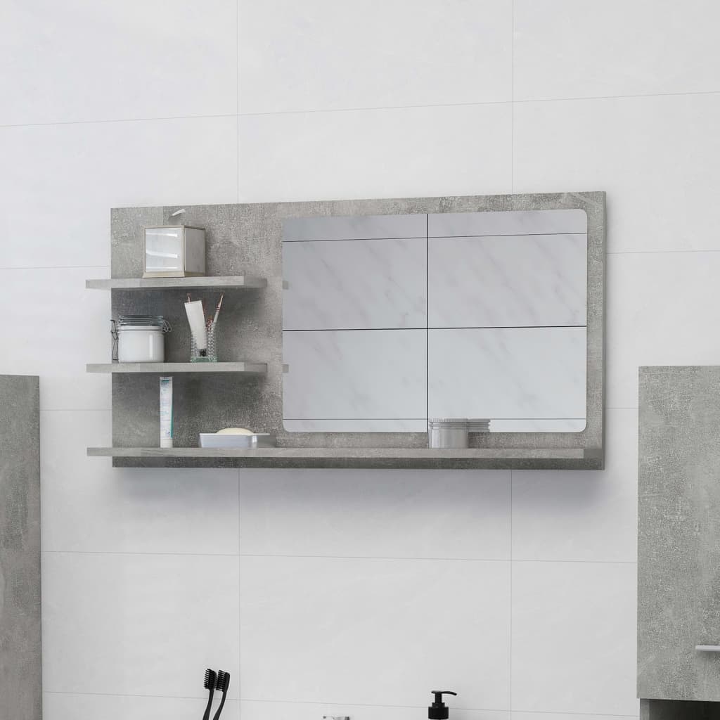 Bathroom Mirror Concrete Grey 90x10.5x45 cm Engineered Wood - Decor Base