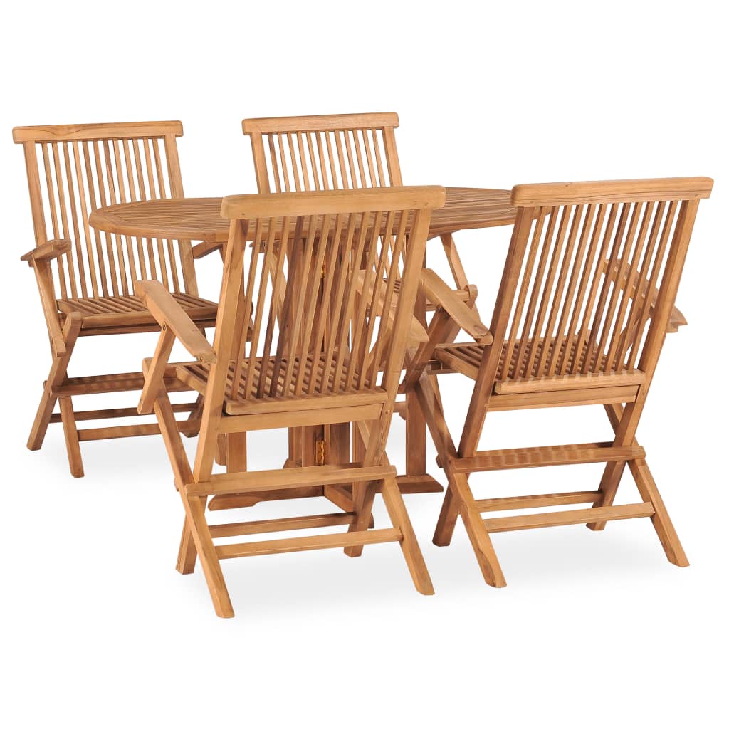 5 Piece Folding Outdoor Dining Set Solid Teak Wood - Discount Dealers