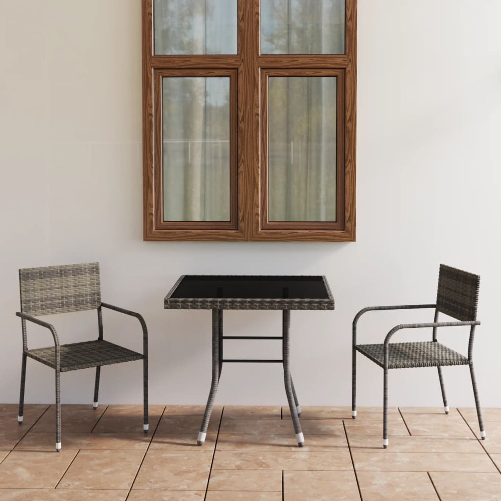 3 Piece Garden Dining Set Poly Rattan Anthracite & Grey - Brittle & Co