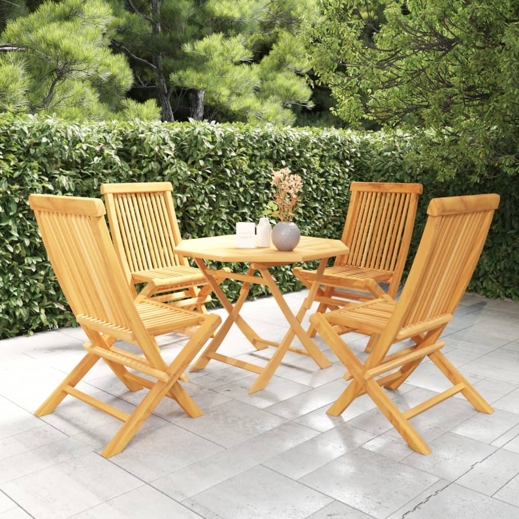 5 Piece Garden Dining Set Solid Teak Wood - Style and Chic