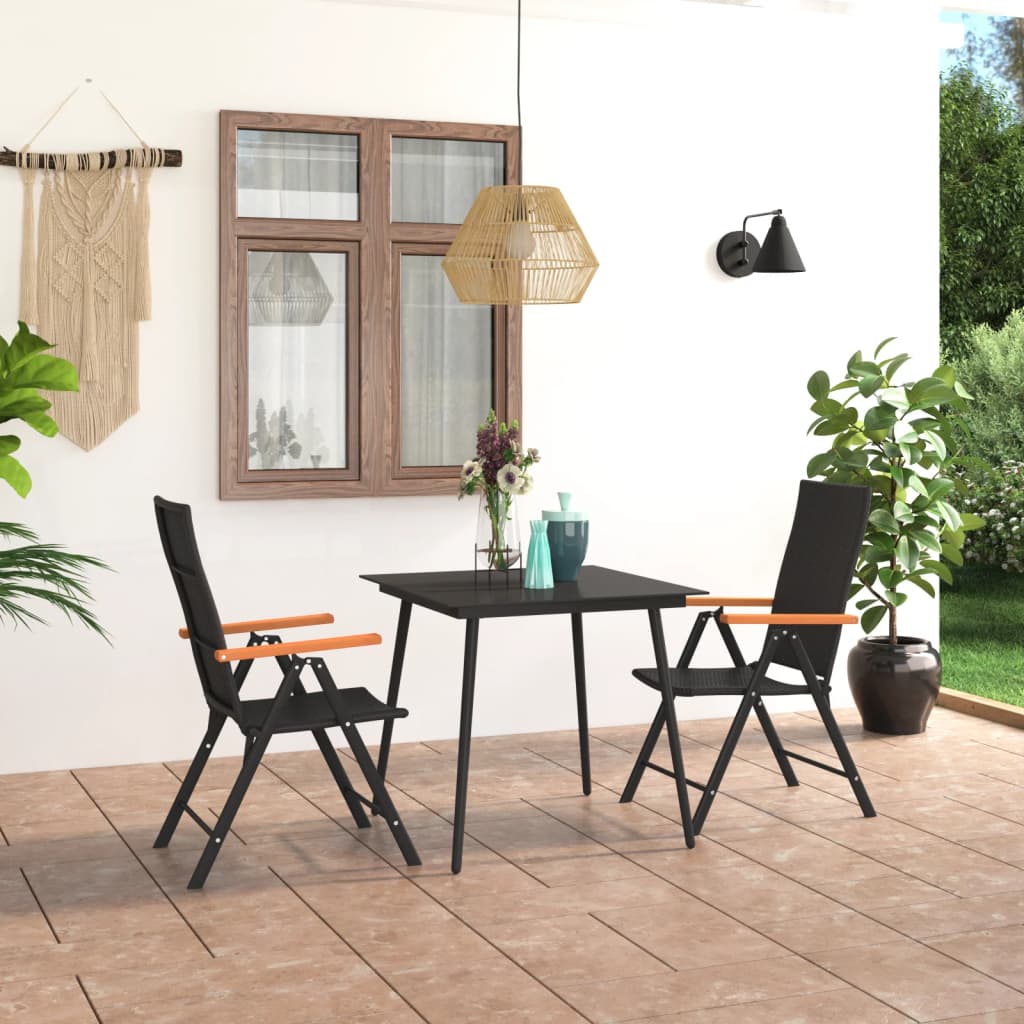 3 Piece Garden Dining Set Black and Brown - Merlin Deals