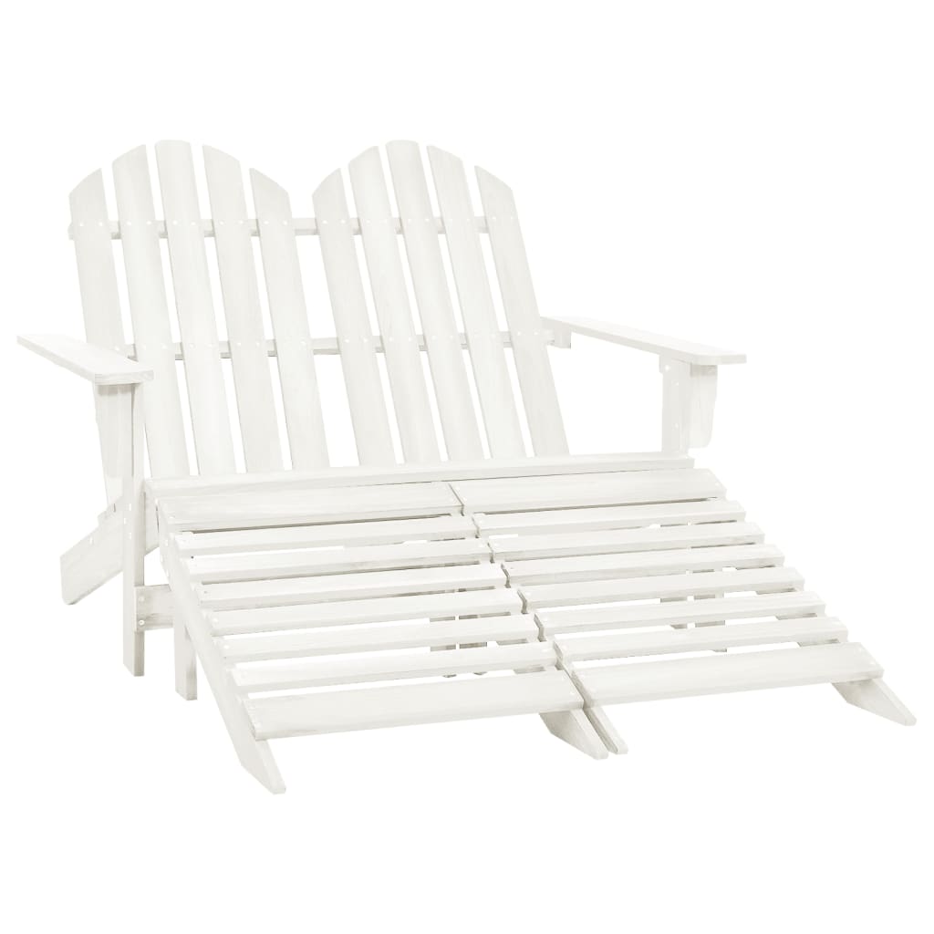 2-Seater Garden Adirondack Chair&Ottoman Fir Wood White - Direct Imports