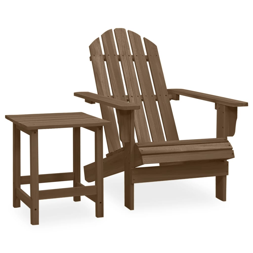 Garden Adirondack Chair with Table Solid Fir Wood Brown - R and M Furniture