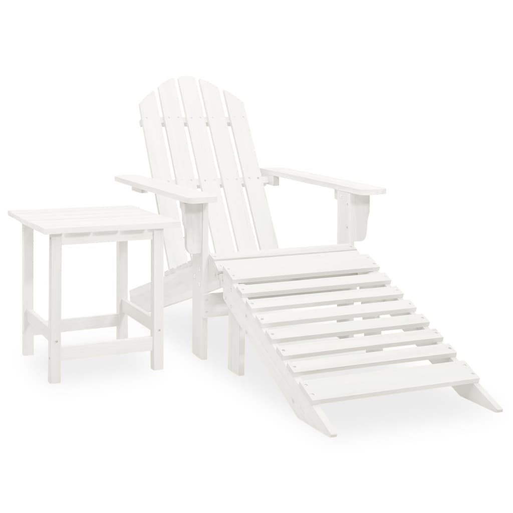 Garden Adirondack Chair with Ottoman&Table Solid Fir Wood White - Design Hut