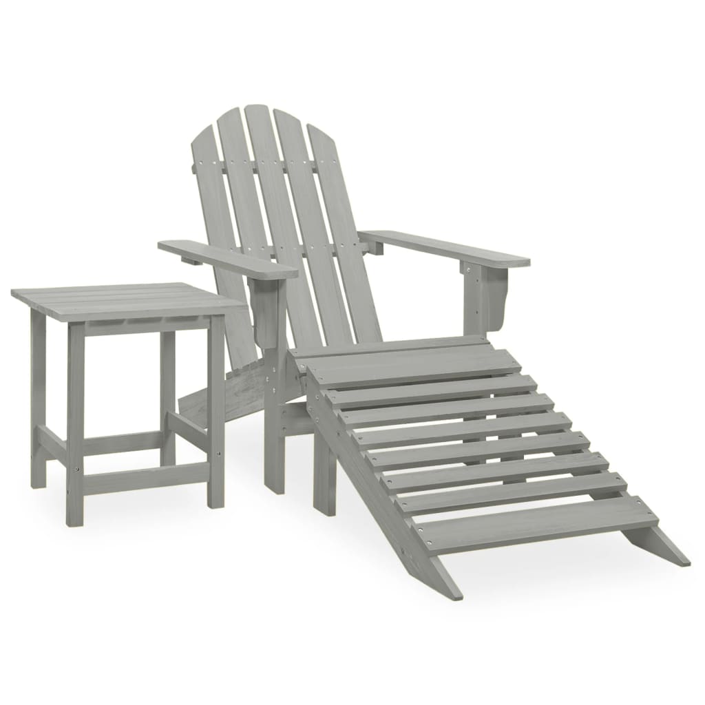 Garden Adirondack Chair with Ottoman&Table Solid Fir Wood Grey - Sid & Sam