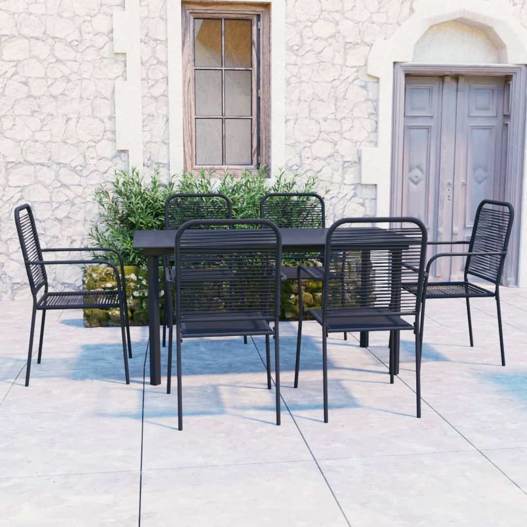 7 Piece Garden Dining Set Black Glass and Steel - Charlotte Dunes