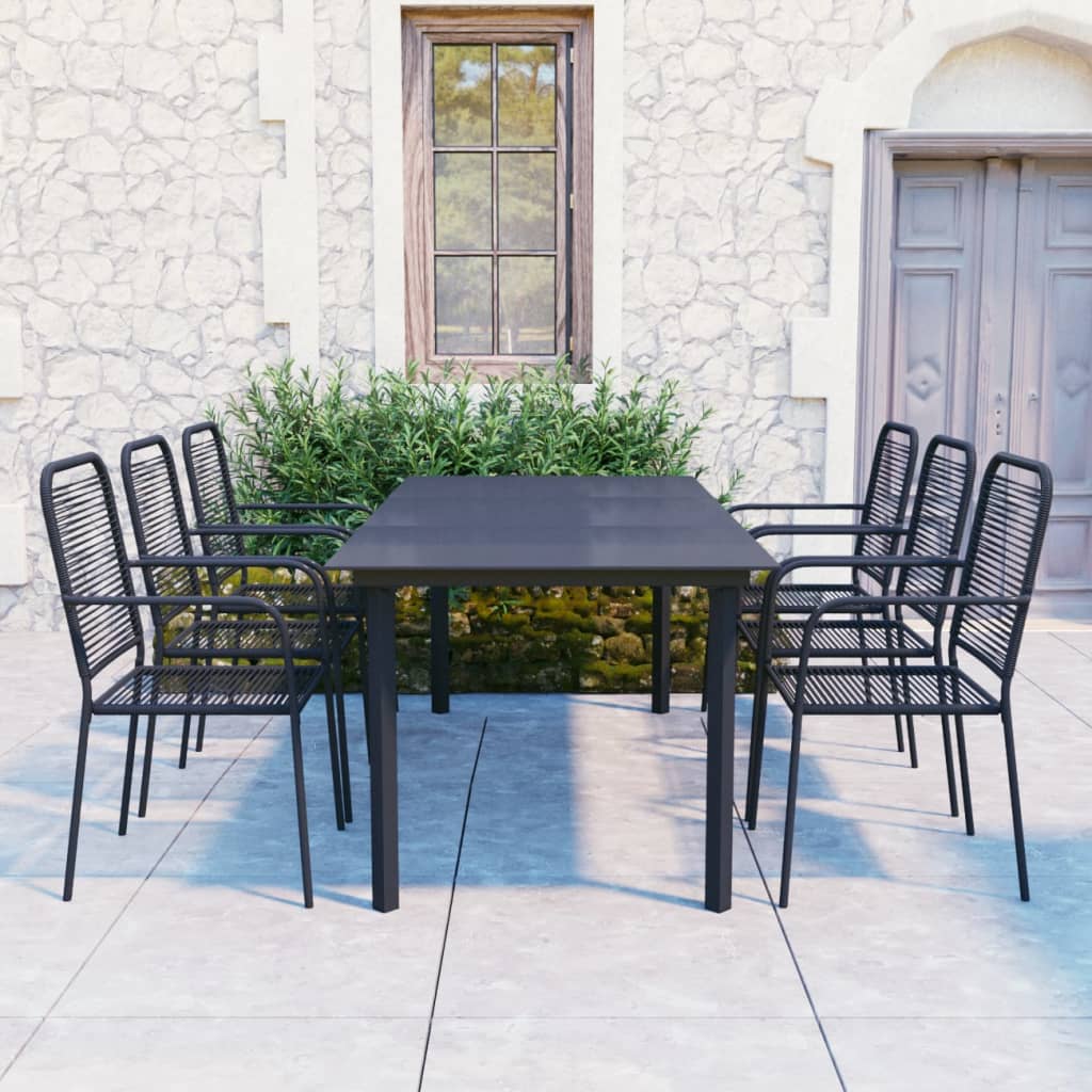 7 Piece Garden Dining Set Black Glass and Steel - All Things Good
