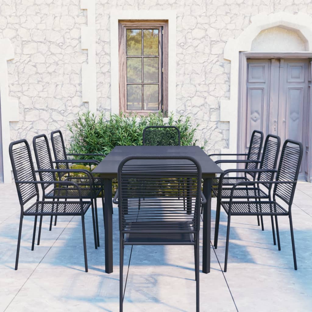9 Piece Garden Dining Set Black Glass and Steel - Style and Chic