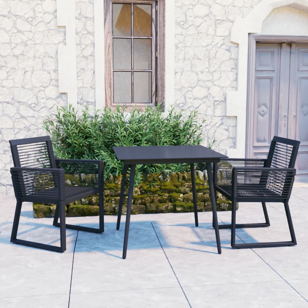 3 Piece Outdoor Dining Set PVC Rattan Black - All Things Good
