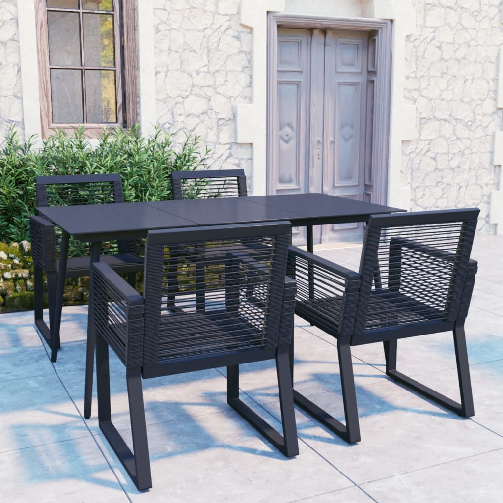 5 Piece Outdoor Dining Set PVC Rattan Black - The Home Maker