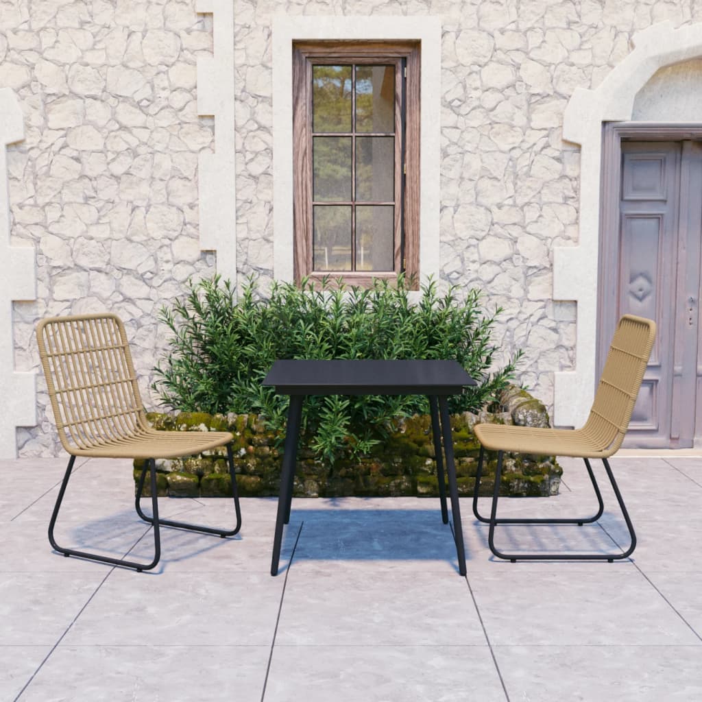 3 Piece Outdoor Dining Set Poly Rattan and Glass - Style and Chic