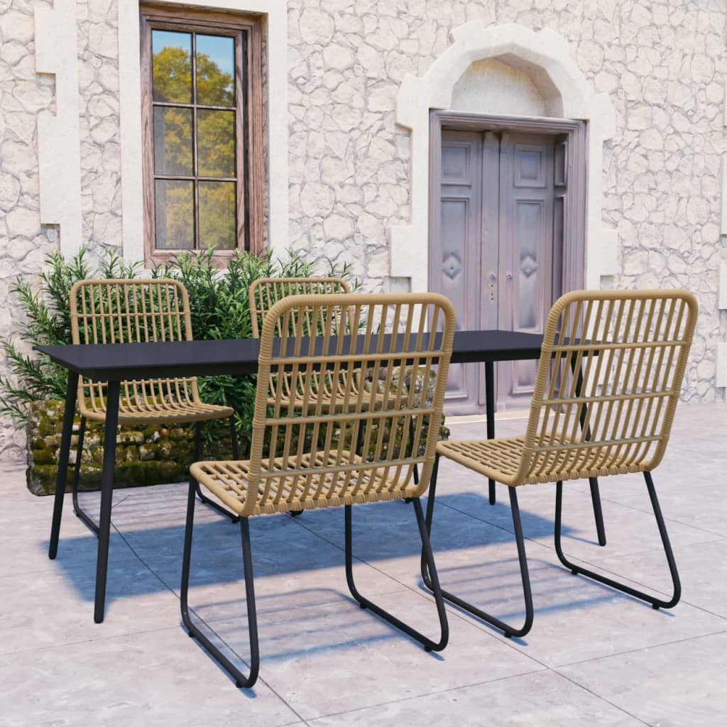 5 Piece Outdoor Dining Set Poly Rattan and Glass - Style and Chic