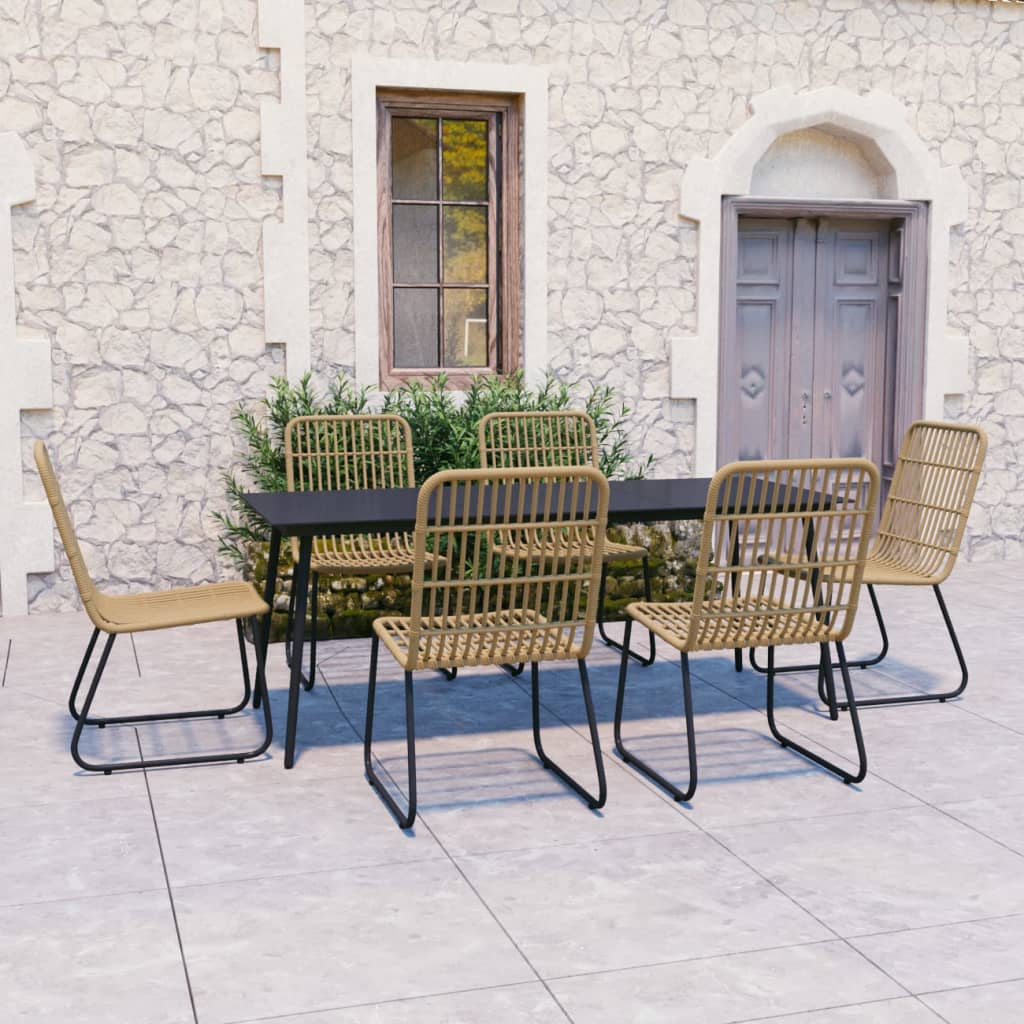 7 Piece Outdoor Dining Set Poly Rattan and Glass - Brittle & Co