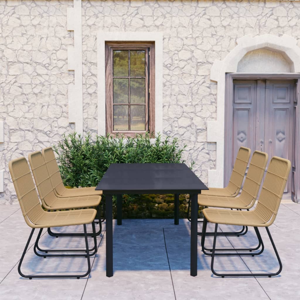 7 Piece Outdoor Dining Set Poly Rattan and Glass - Brittle & Co
