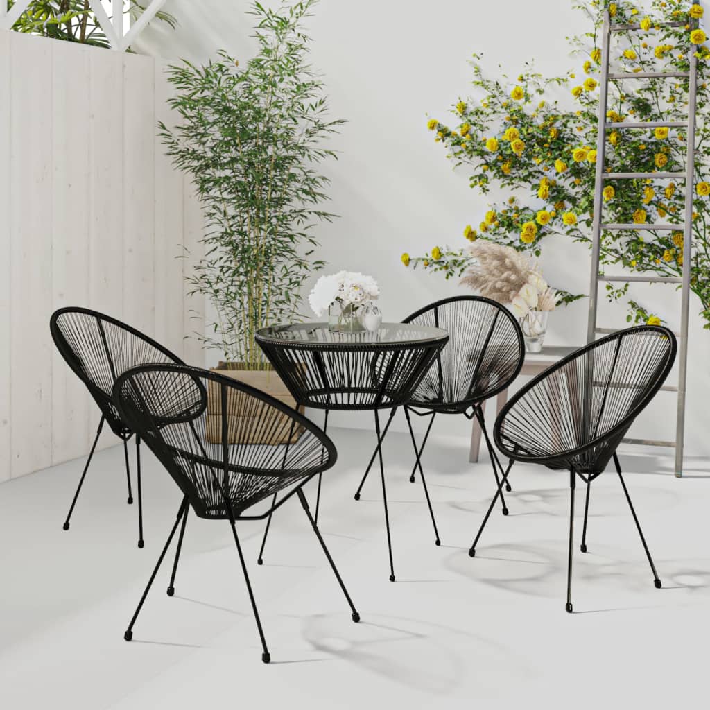 5 Piece Outdoor Dining Set PVC Rattan Black - Sid & Sam