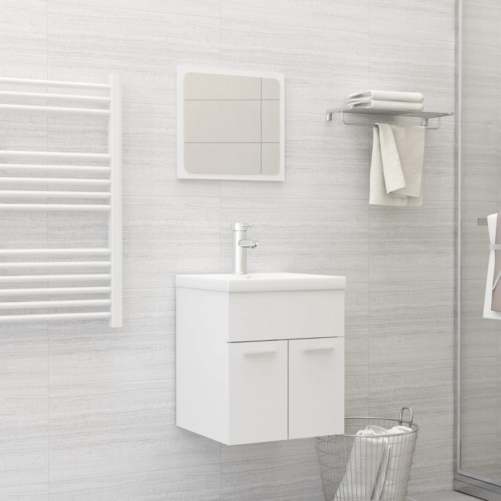 2 Piece Bathroom Furniture Set White Engineered Wood - Decor Base