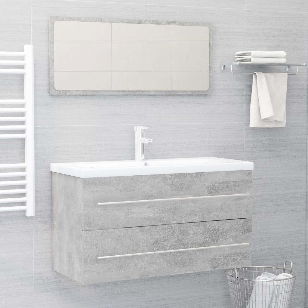 2 Piece Bathroom Furniture Set Concrete Grey Engineered Wood - Decor Base