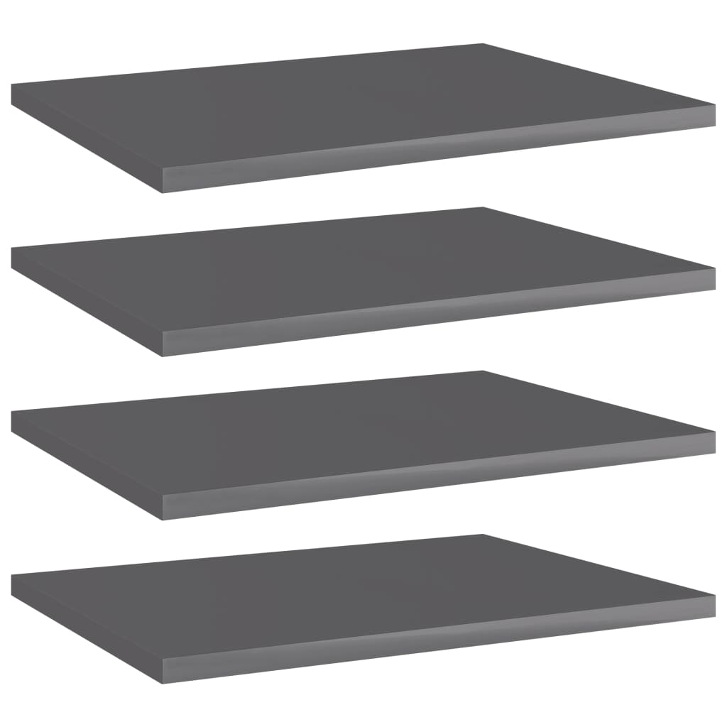 Bookshelf Boards 4 pcs High Gloss Grey 40x30x1.5 cm Engineered Wood - Merkel Designers