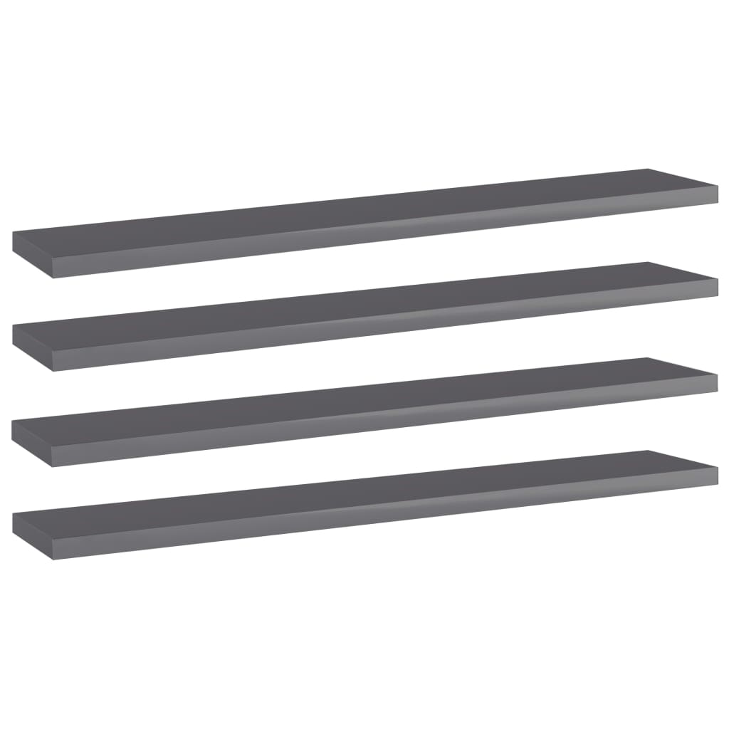 Bookshelf Boards 4 pcs High Gloss Grey 60x10x1.5 cm Engineered Wood - Design Hut