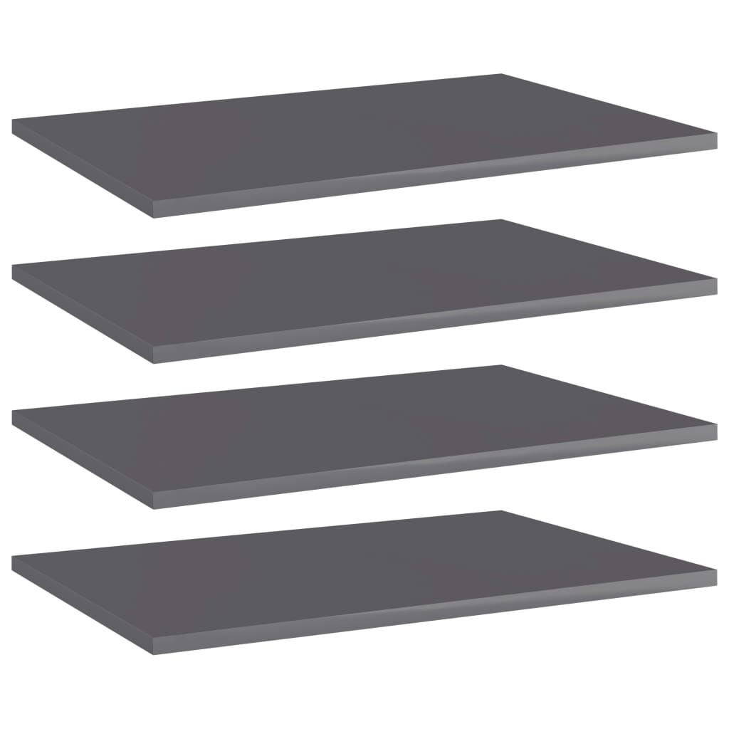 Bookshelf Boards 4 pcs High Gloss Grey 60x40x1.5 cm Engineered Wood - Decor Base