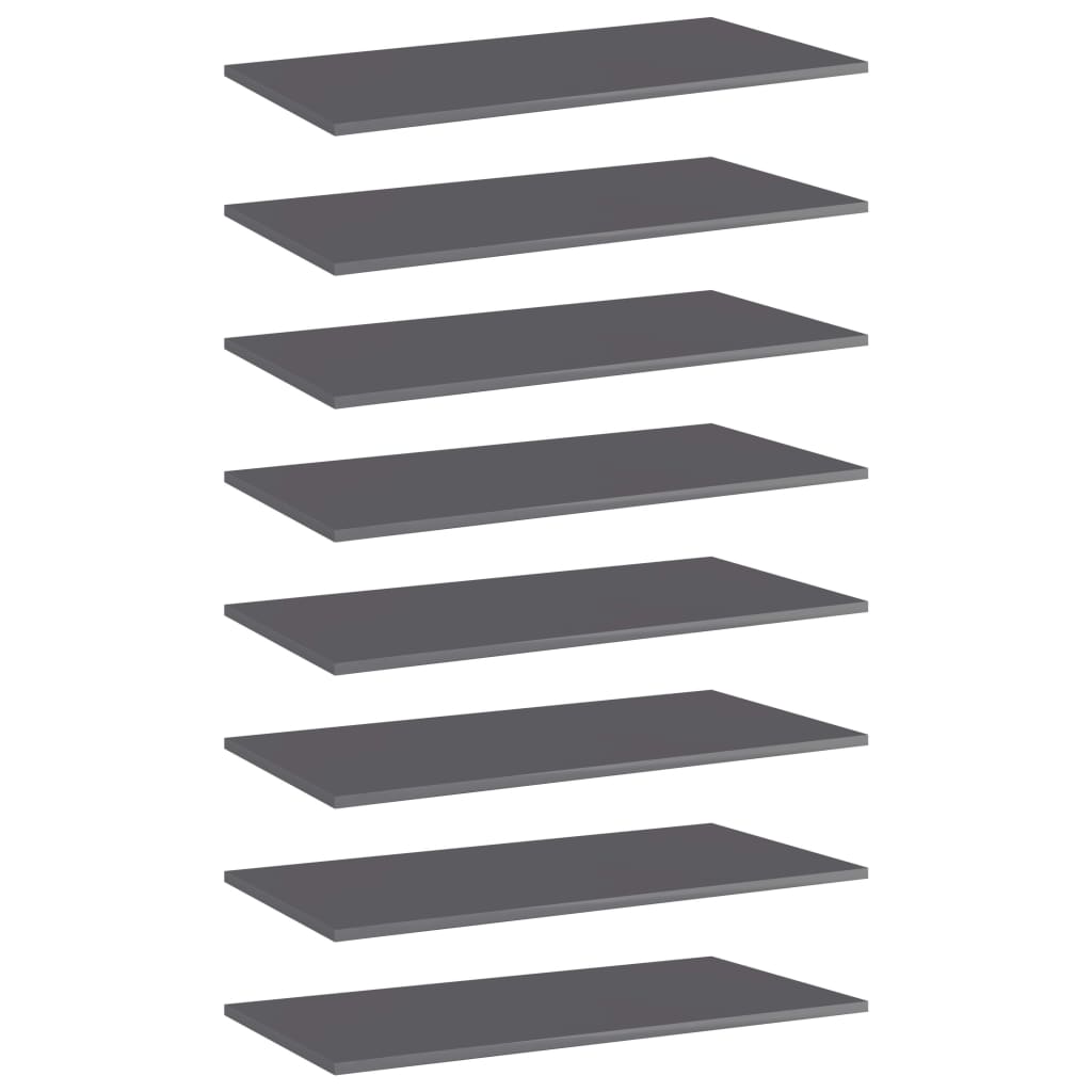 Bookshelf Boards 8 pcs High Gloss Grey 80x40x1.5 cm Engineered Wood - Design Hut