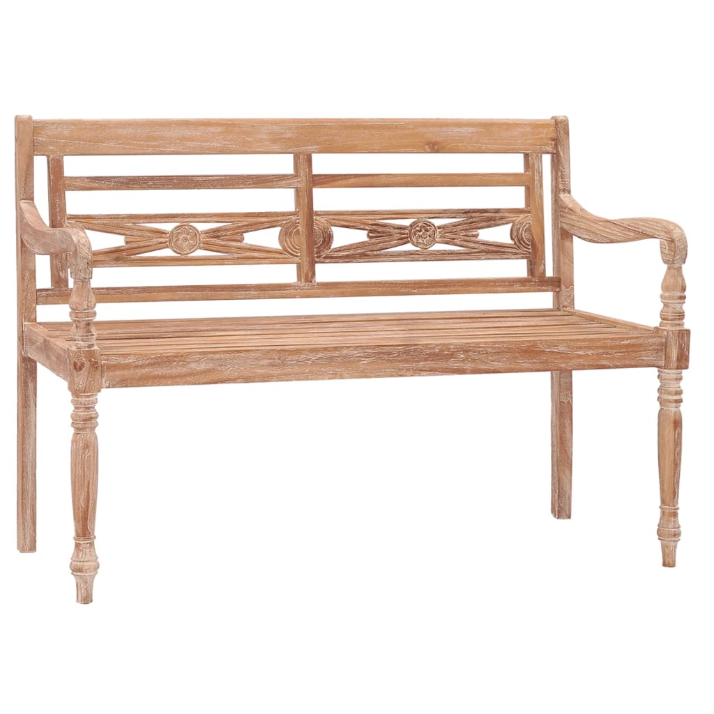 Batavia Bench 120 cm White Wash Solid Teak Wood - The Home Maker