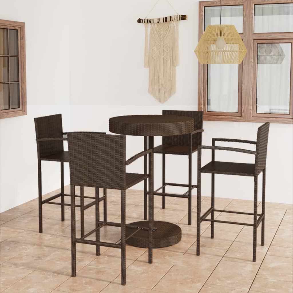5 Piece Garden Bar Set Poly Rattan Brown - Casper Homes