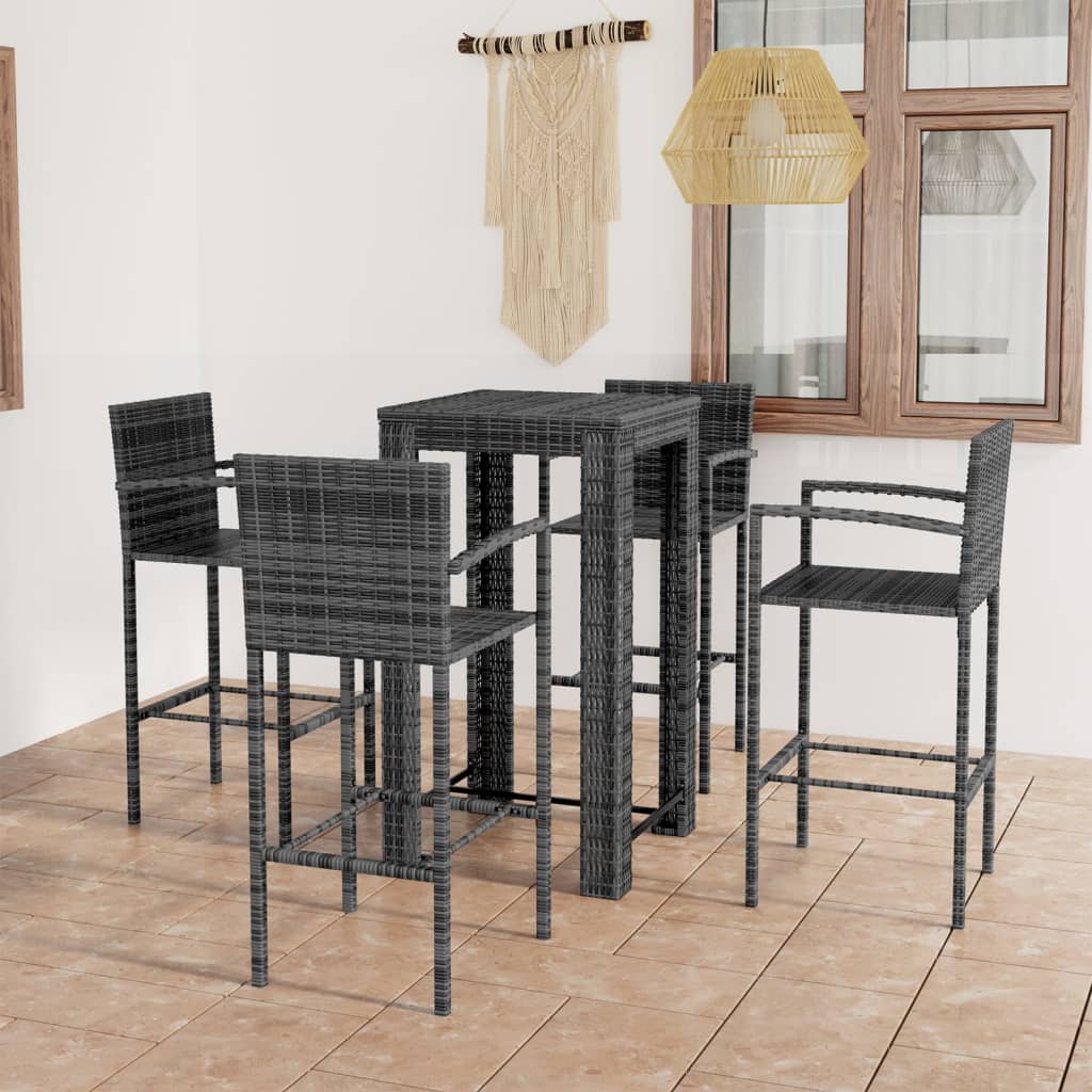 5 Piece Outdoor Bar Set with Armrest Poly Rattan Grey - Casper Homes