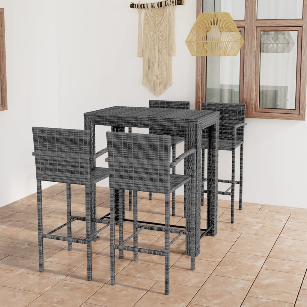 5 Piece Outdoor Bar Set with Armrest Poly Rattan Grey - Sid & Sam