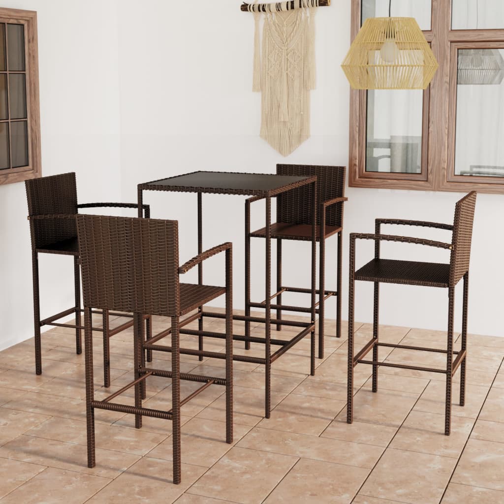 5 Piece Garden Bar Set Poly Rattan Brown - Brittle & Co