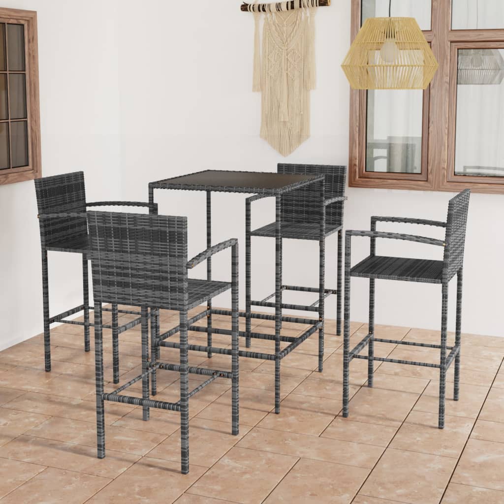 5 Piece Garden Bar Set Poly Rattan Grey - Millennium Furniture