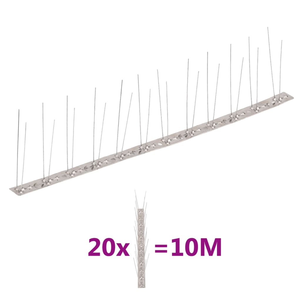 2-row Stainless Steel Bird & Pigeon Spikes Set of 20 10 m - Millennium Furniture