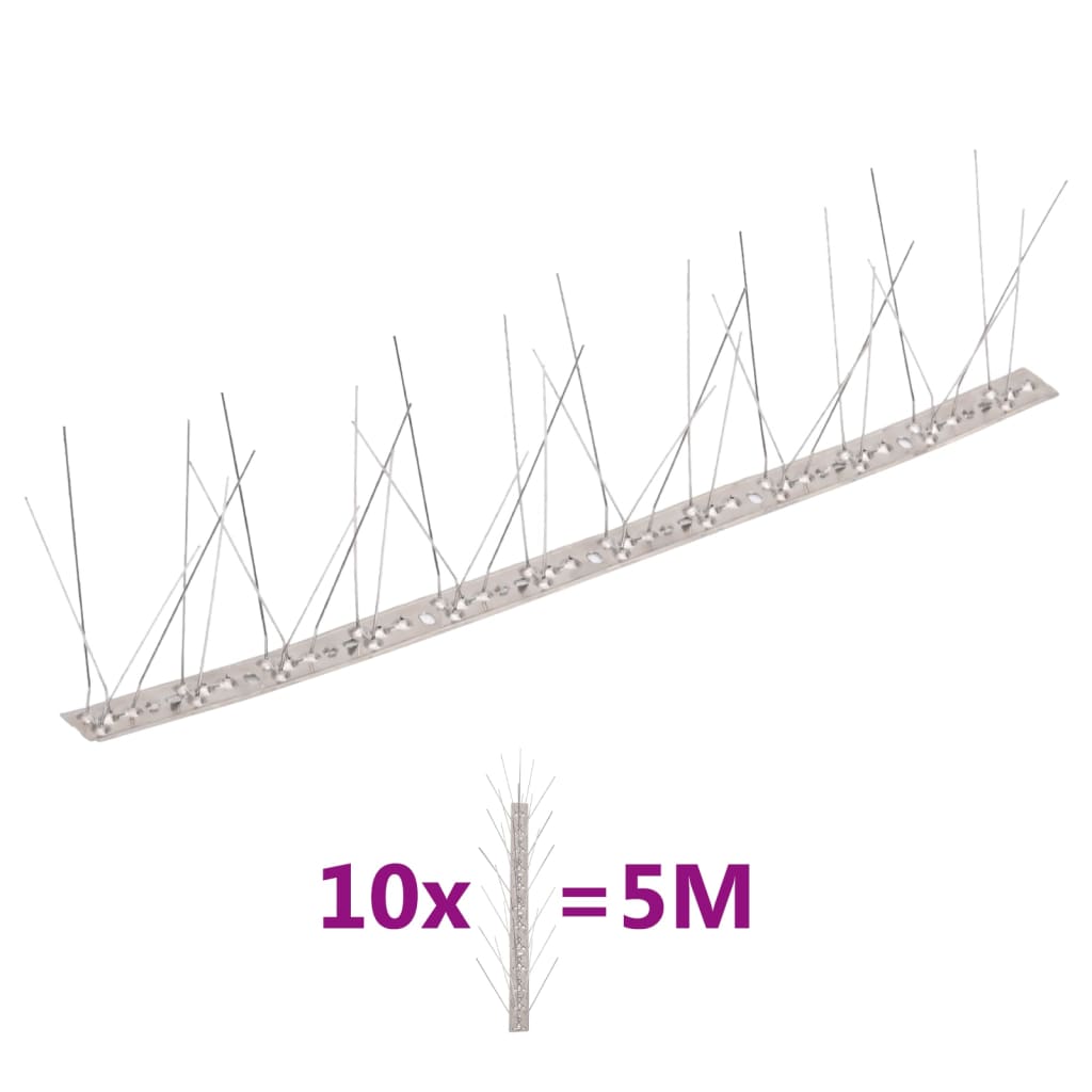 5-row Stainless Steel Bird & Pigeon Spikes Set of 10 5 m - R and M Furniture